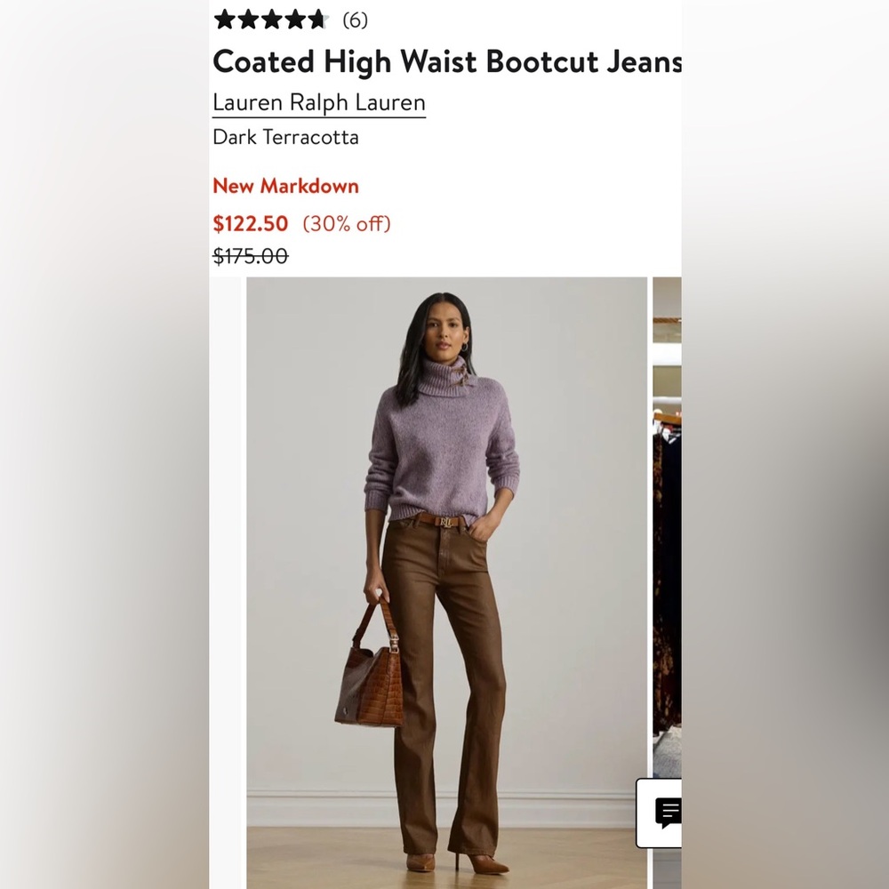 Lauren Ralph Lauren Terracotta Coated Bootcut Jeans